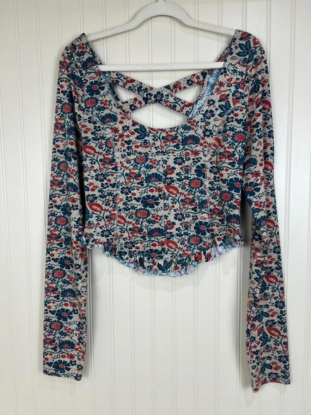 New Free People Melanie Long Sleeve Top in Sand Combo Size Large